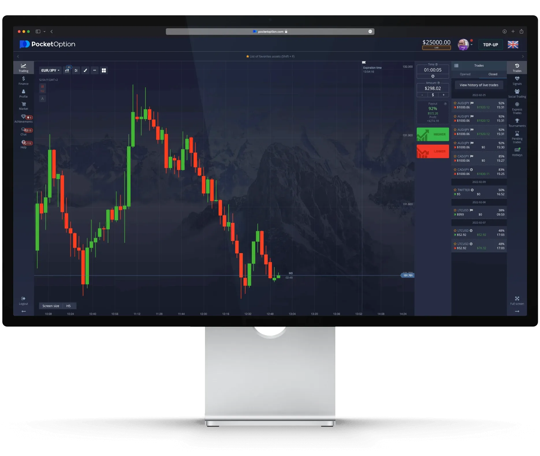 Dashboard akun Pocket Option